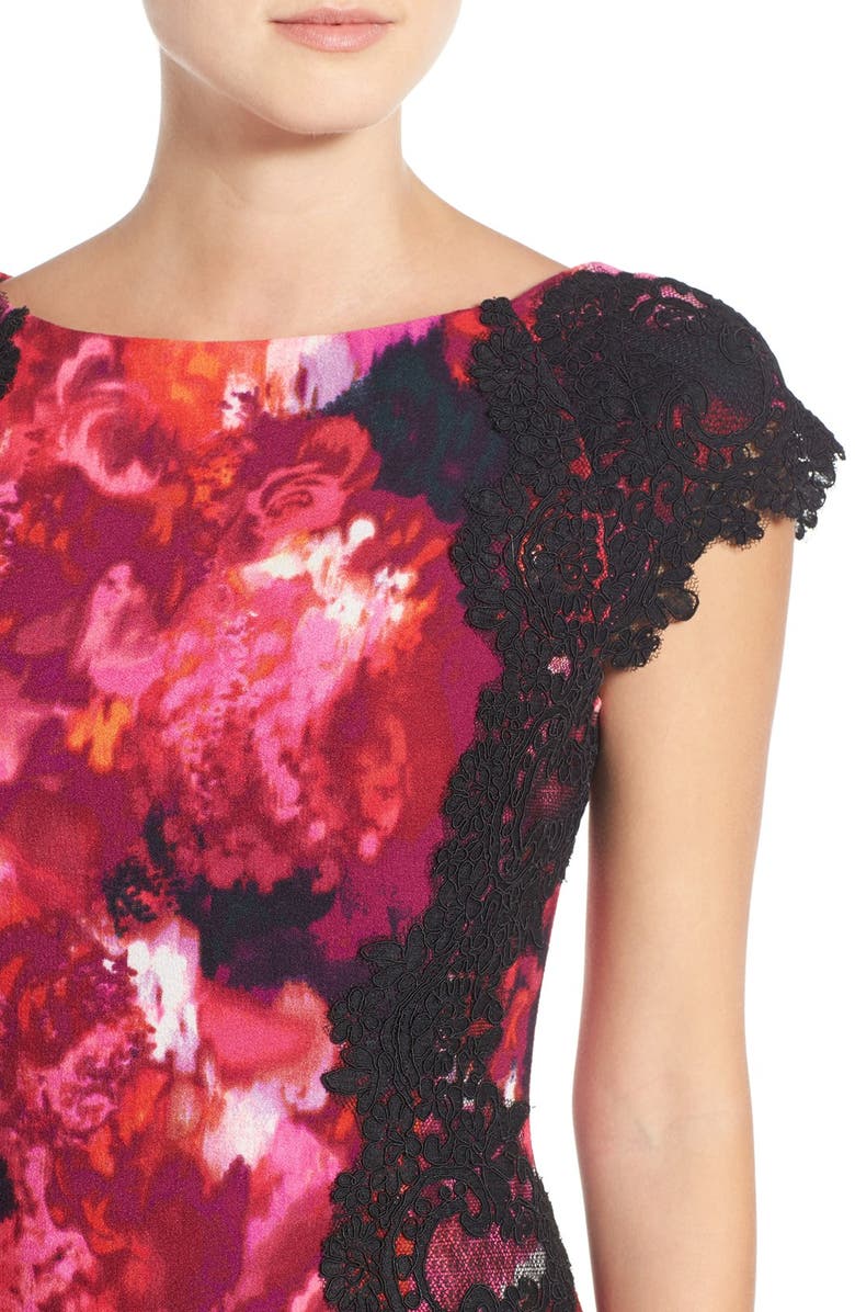 Maggy London Lace & Crepe Sheath Dress, Alternate, color, 