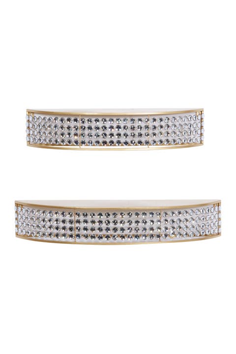 Goldtone Metal Contemporary Wall Shelf with Crystal Embellishment - Set of 2