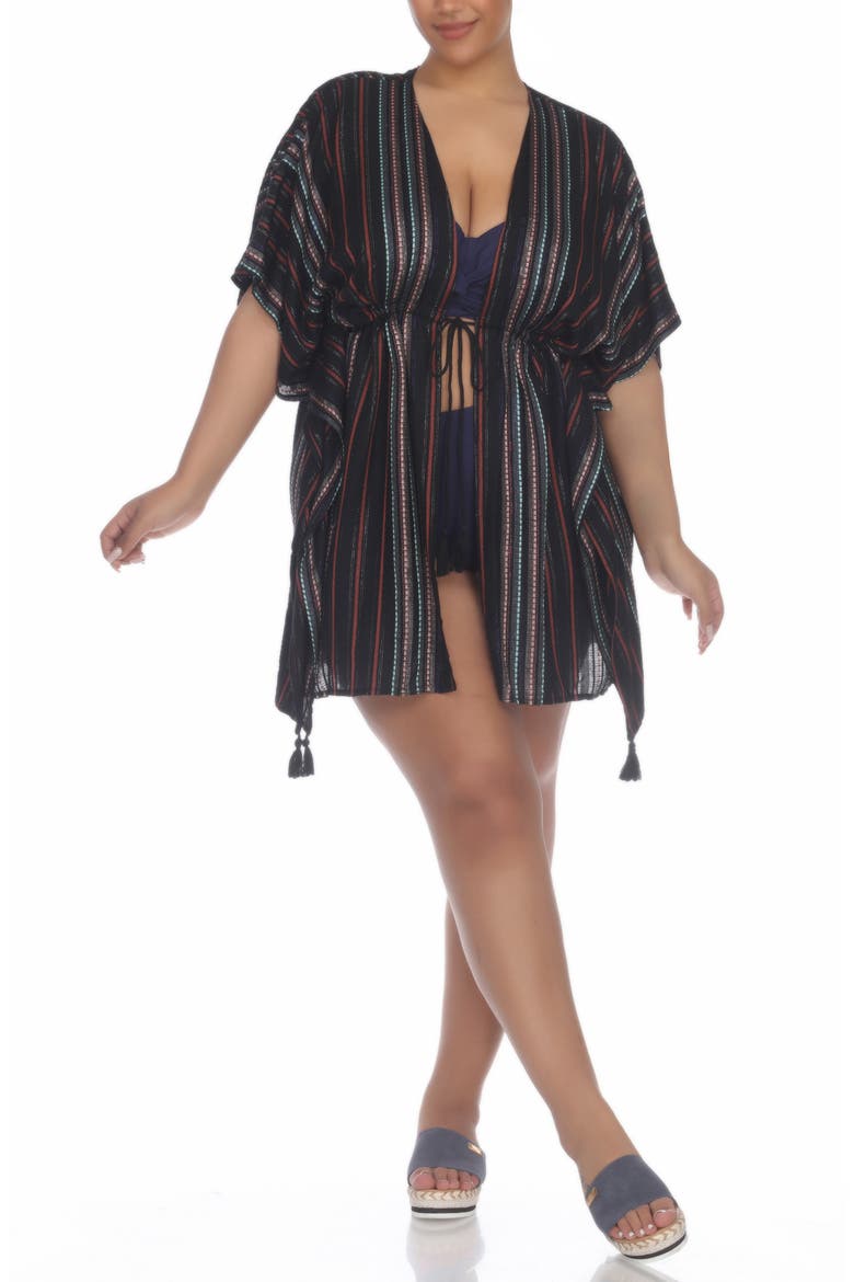 Short Front Tie Front Ruana, Main, color, BLACK STRIPE