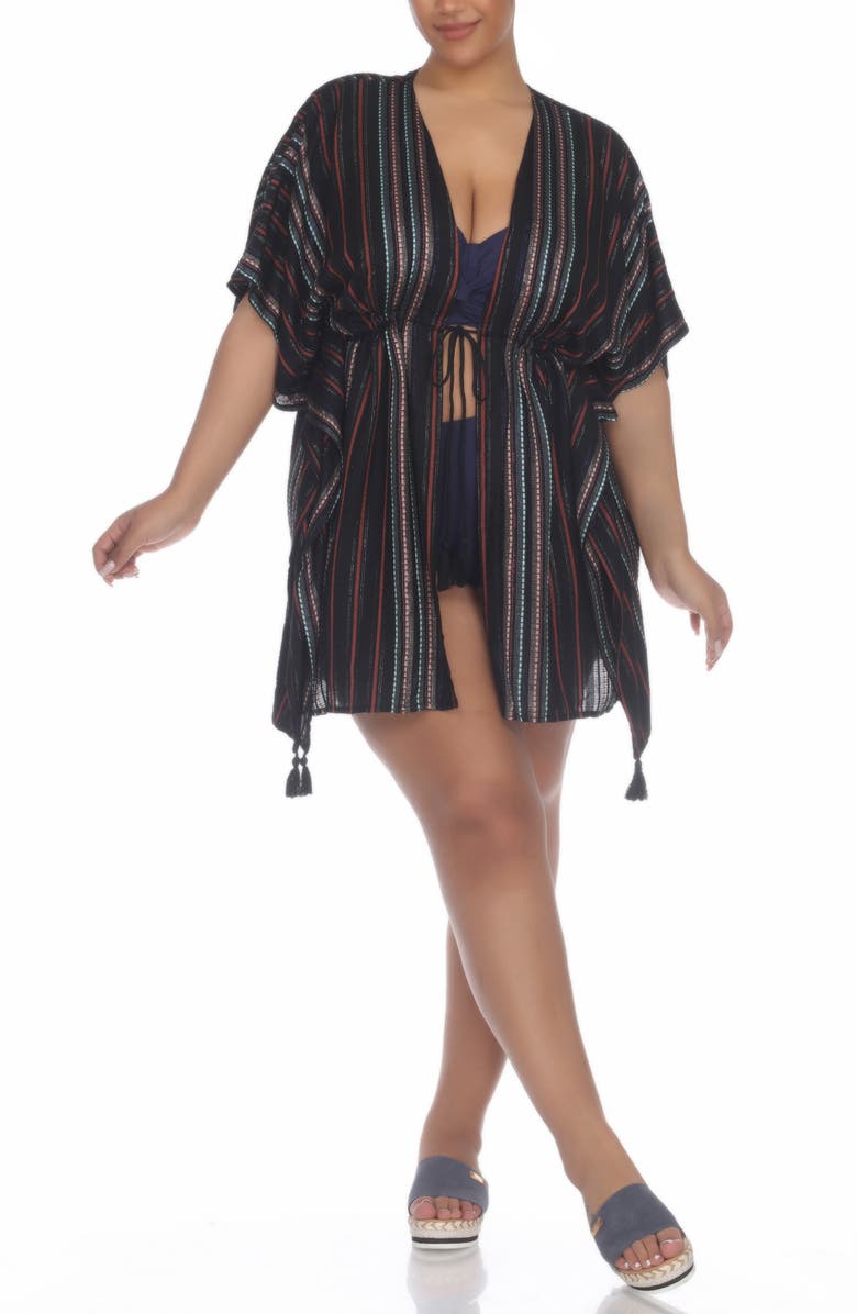 BOHO ME Short Front Tie Front Ruana, Main, color, Black Stripe