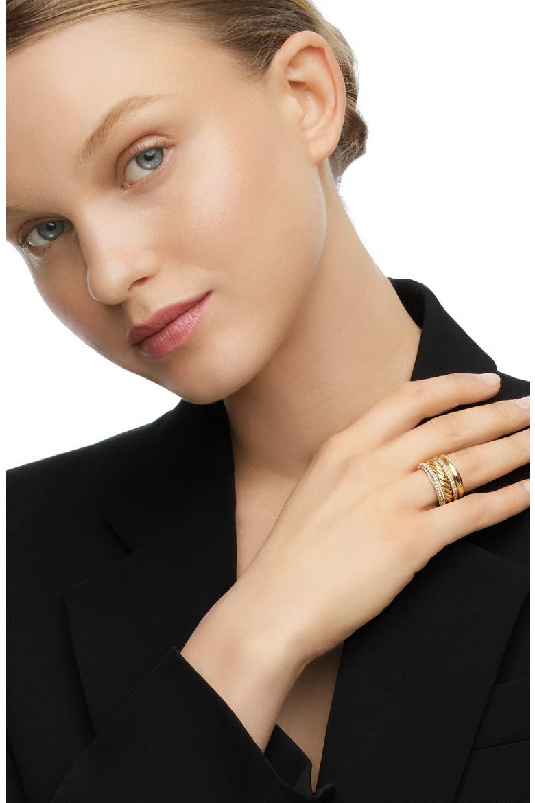 Mercer™ Multirow Ring with Pavé Diamonds, Alternate, color, 18K YELLOW GOLD