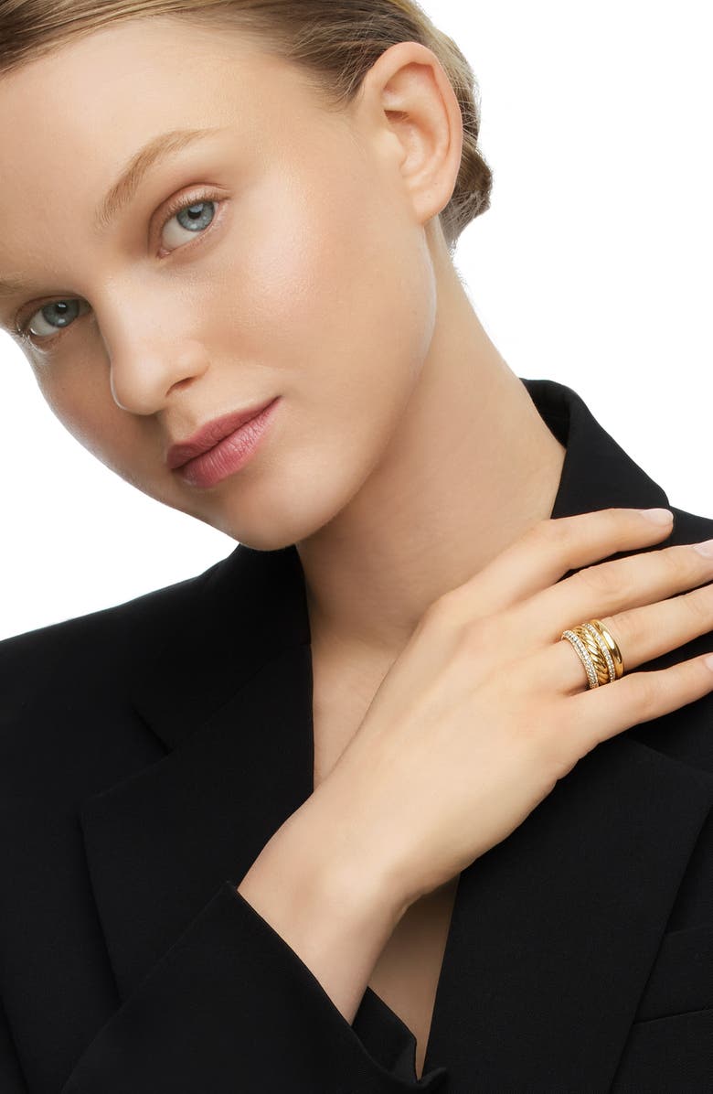 David Yurman Mercer<sup>™</sup> Multirow Ring with Pavé Diamonds, Alternate, color, 18K Yellow Gold