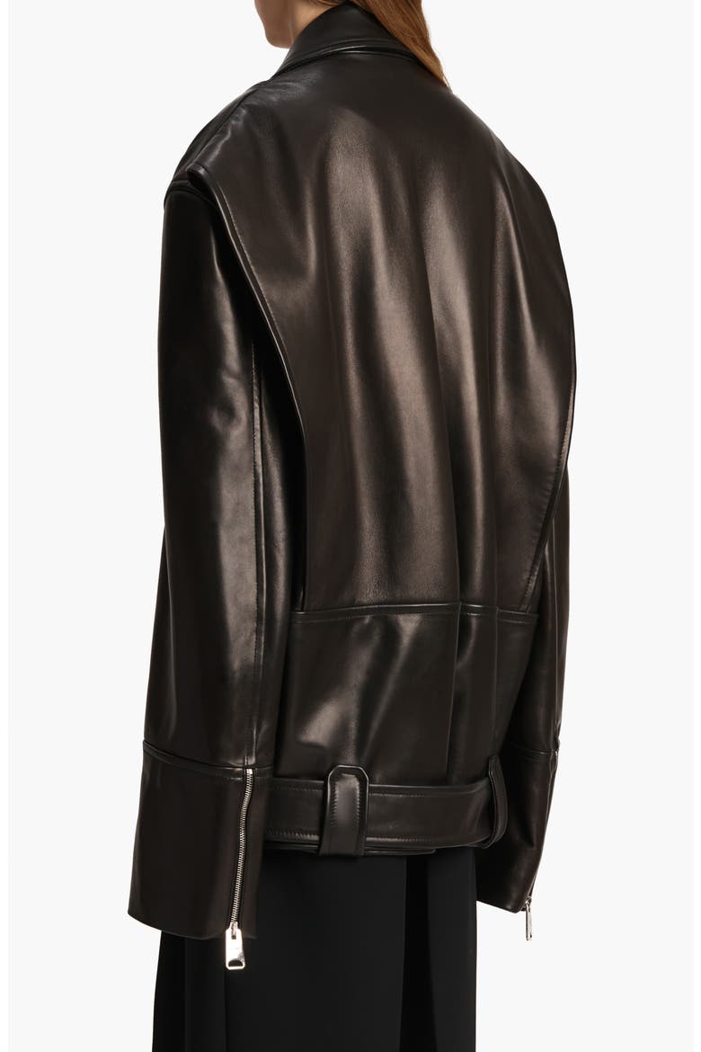 Hansel Oversize Lambskin Leather Biker Jacket, Alternate, color, BLACK
