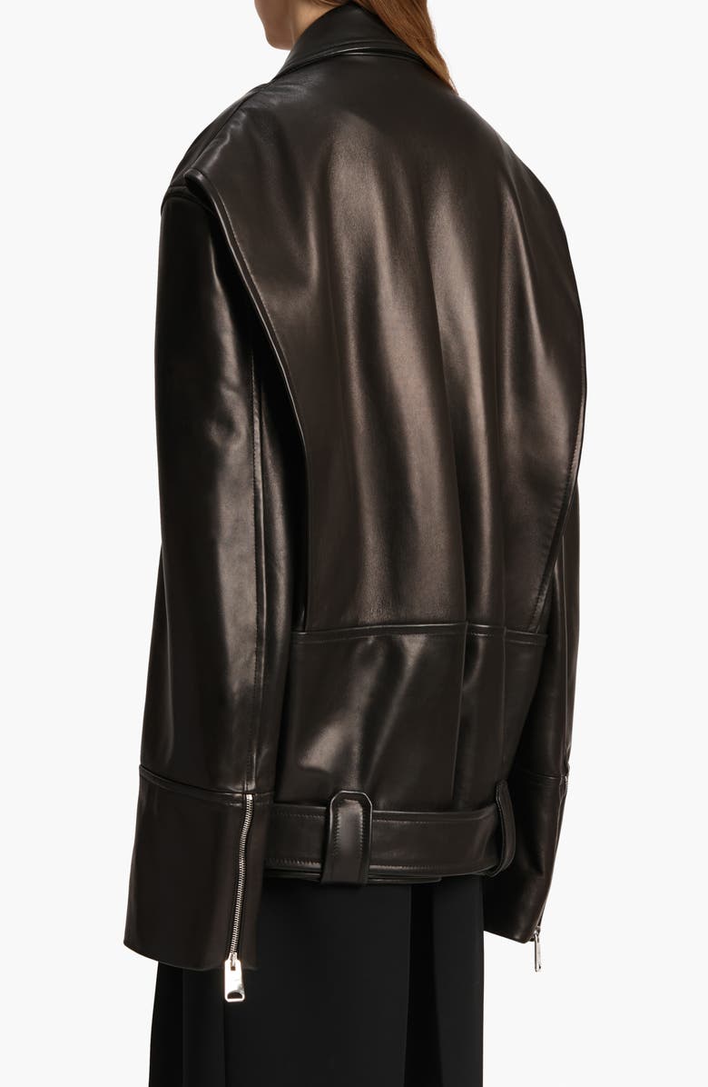 Khaite Hansel Oversize Lambskin Leather Biker Jacket, Alternate, color, Black