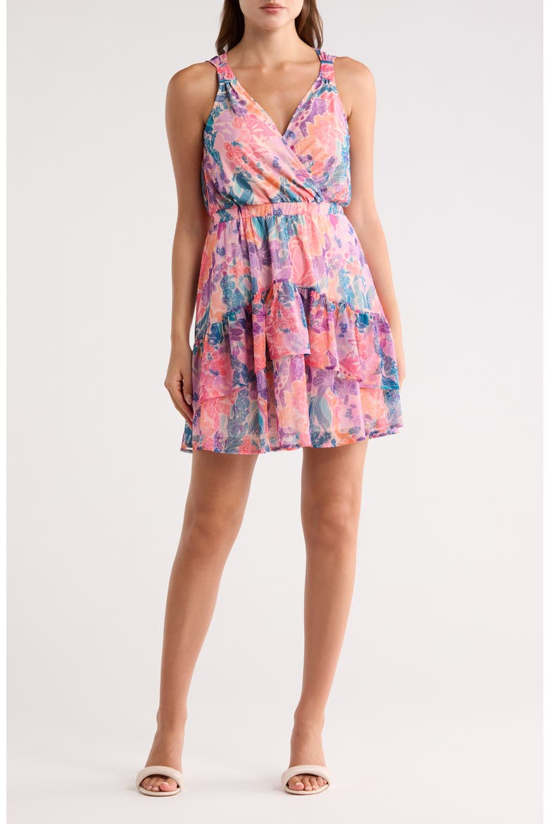 Floral Sleeveless Mesh Minidress, Main, color, BLUSH/ TEAL