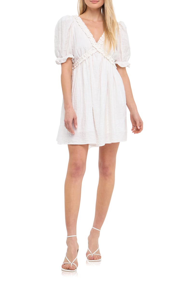 Ruffle Cross Back Cotton Minidress, Main, color, WHITE