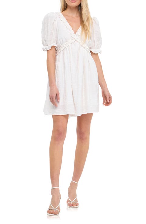 Ruffle Cross Back Cotton Minidress