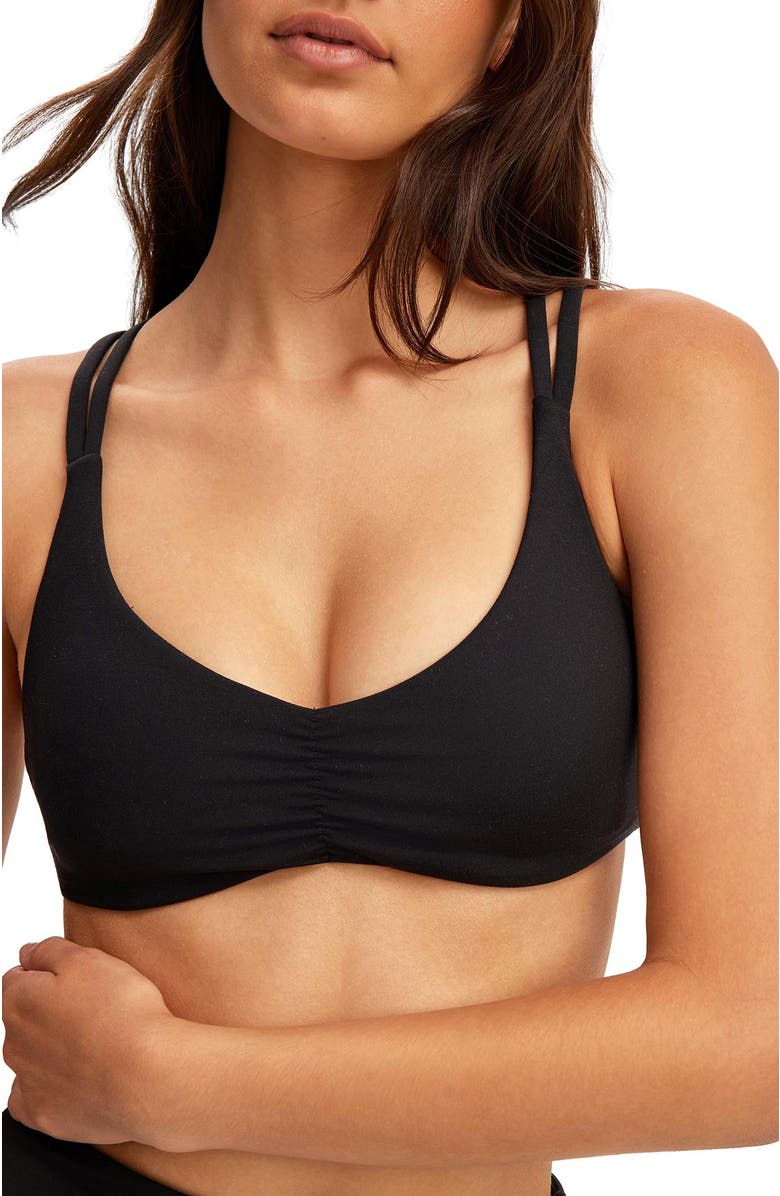 COTTON ON BODY Women's Active Ultra Soft Scrunch Front Strappy Crop, Alternate, color, Black