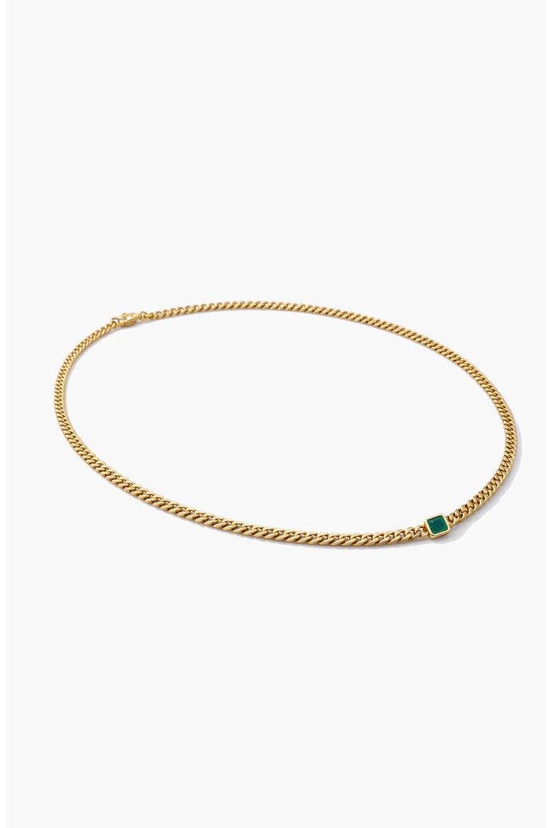 Pea Malachite Stone Curb Chain Short Necklace in Gold, Alternate, color, Gold