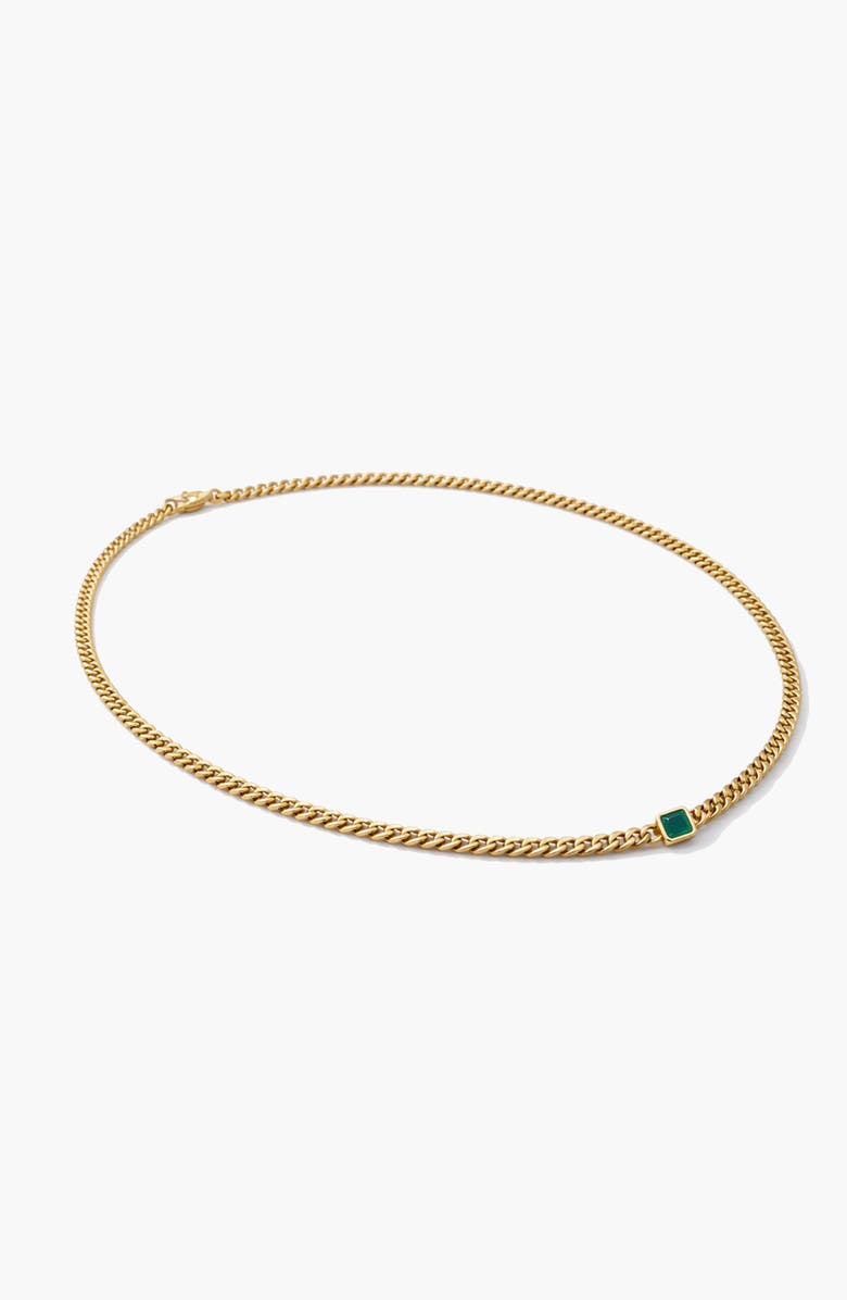 YOJ Pea Malachite Stone Curb Chain Short Necklace in Gold, Alternate, color, Gold
