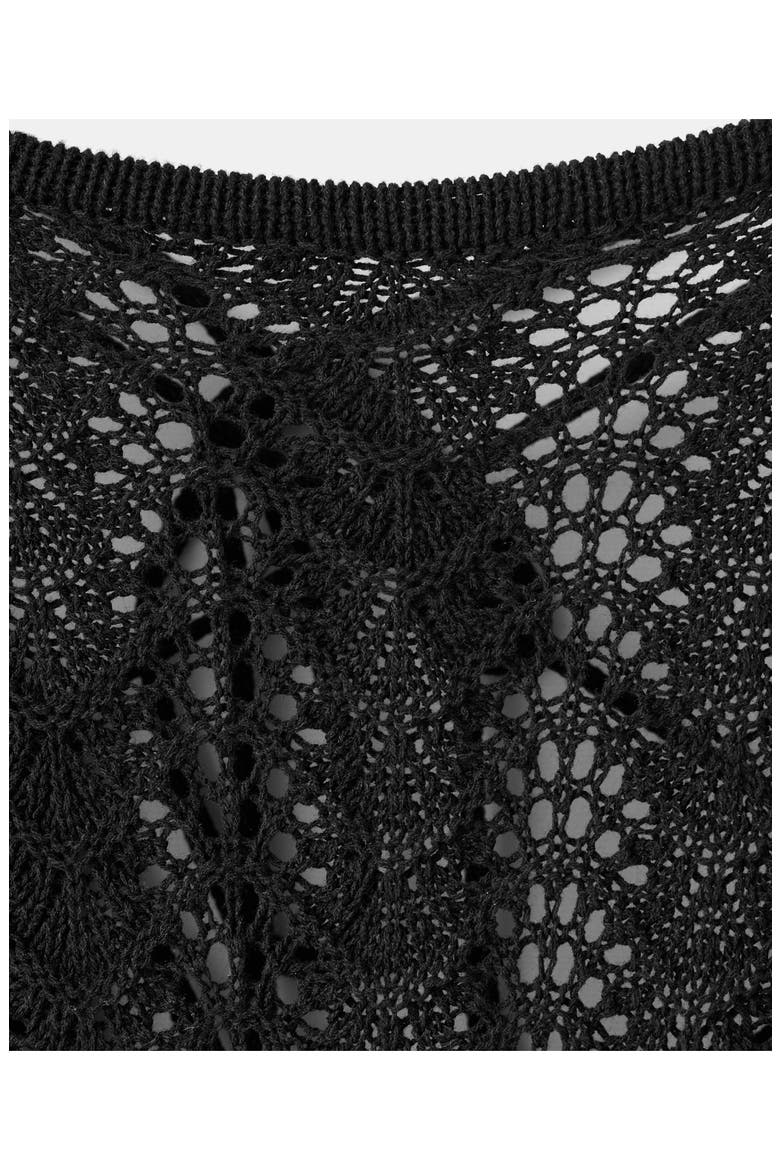 Lace-Up Open Back Long Sleeve Sheer Pointelle Maxi Dress, Alternate, color, BLACK