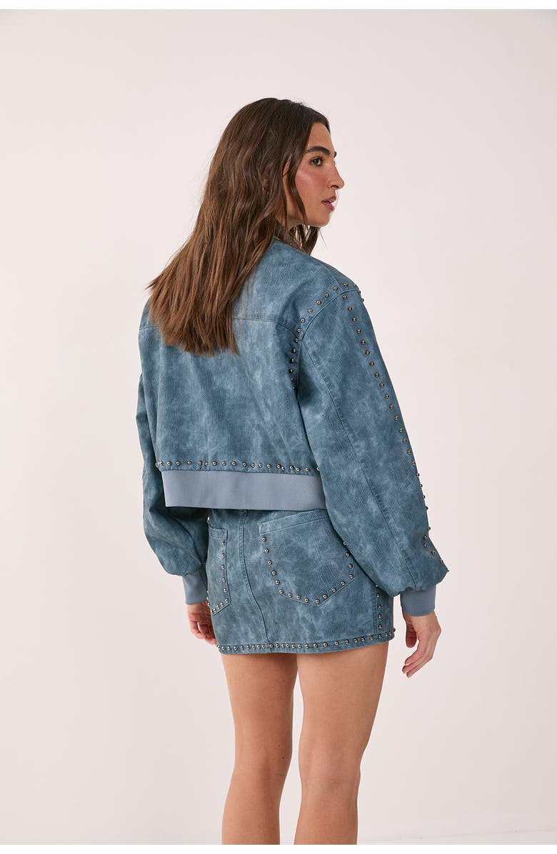 NASTY GAL Leather Studded Bomber Jacket, Alternate, color, Blue