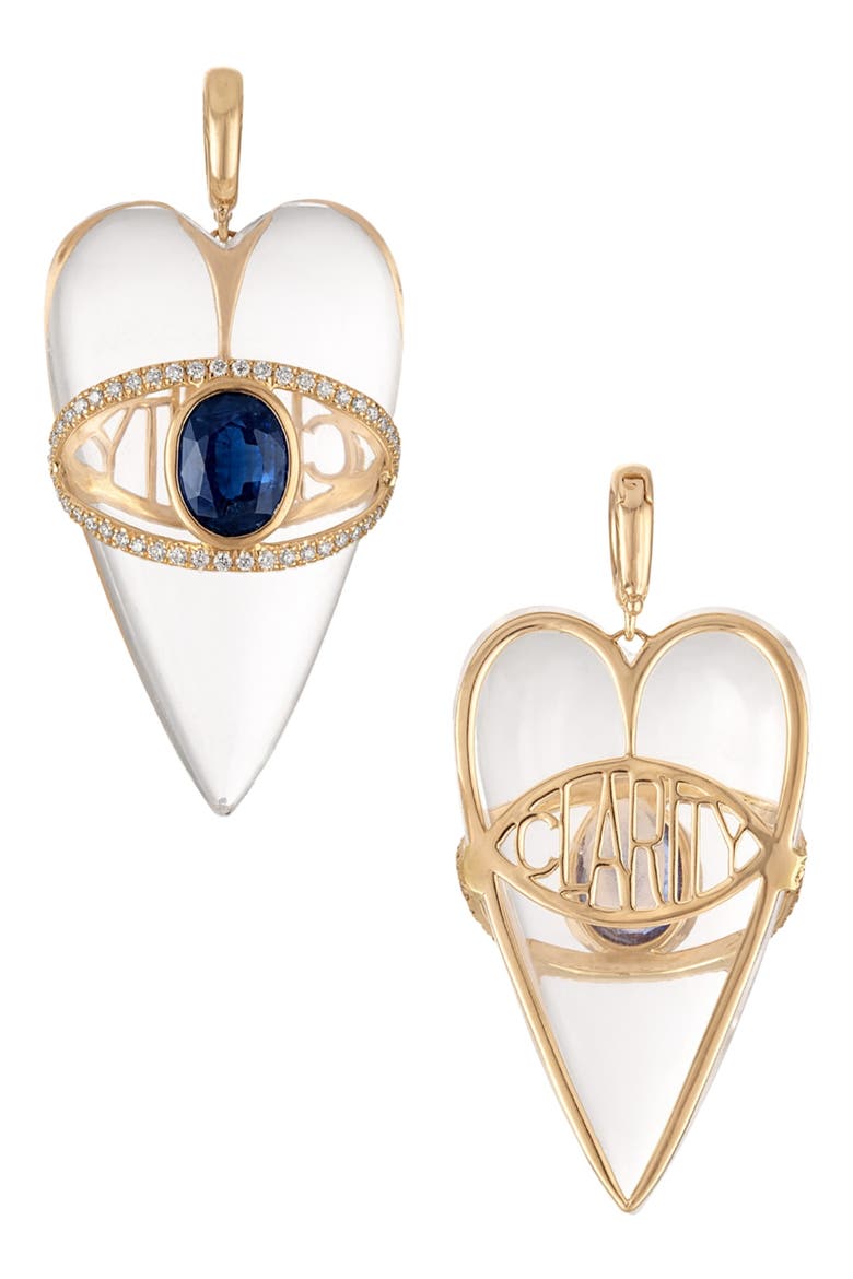 Stoned Heart 14k Gold Kyanite & Moonstone Diamond Pendant, Main, color, KYANITE, MOONSTONE