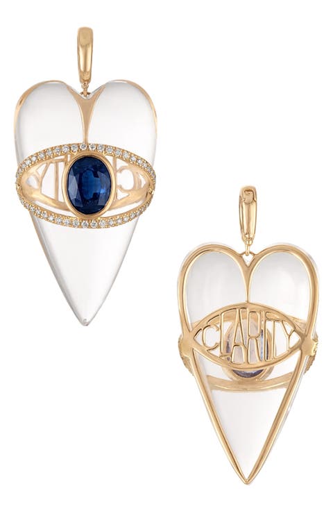 Stoned Heart 14k Gold Kyanite & Moonstone Diamond Pendant