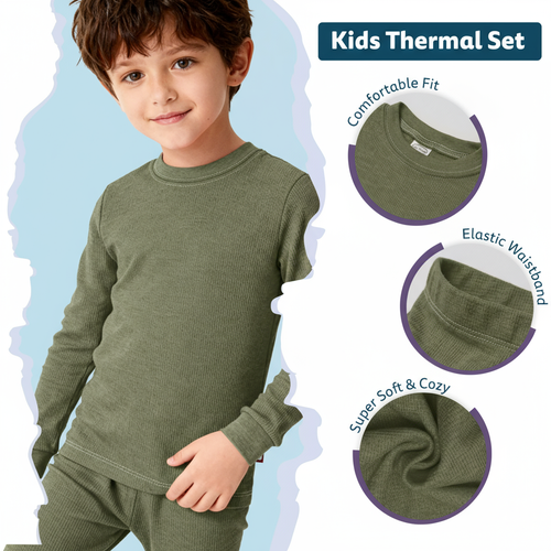 City Threads Boys Soft & Cozy Thermal Long Johns 2-piece Set In Green