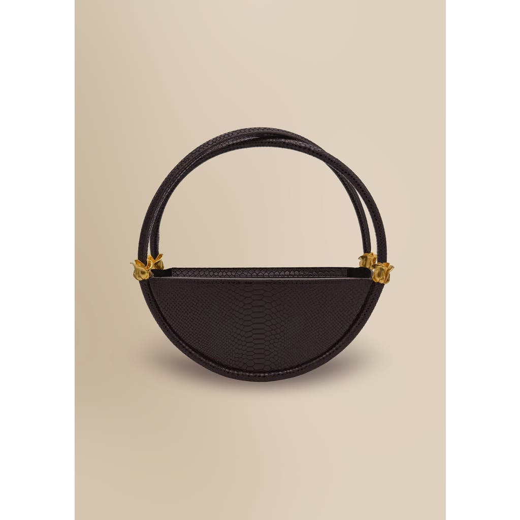 Contessa Mills World Bag Grand Elegant Structured Italian Leather Moon-shaped Handbag In Black