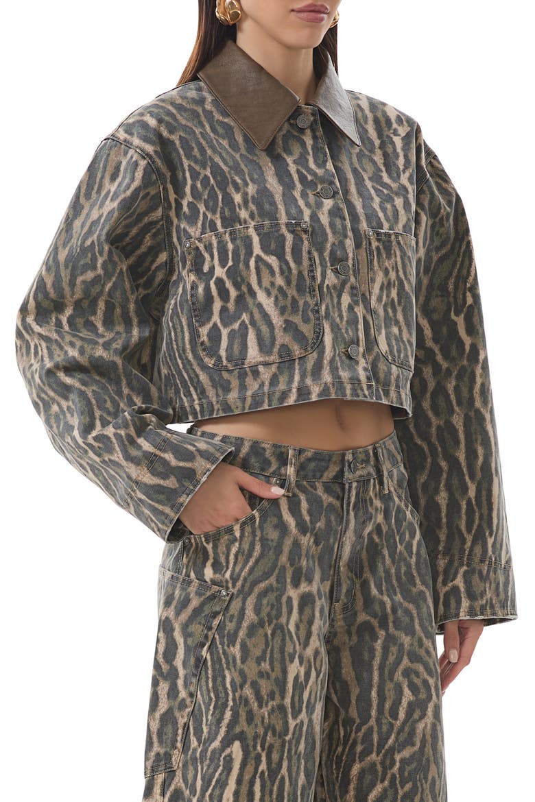 Wrenley Leopard Crop Denim Jacket, Main, color, CAMO LEOPARD