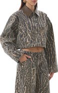 AFRM Wrenley Leopard Crop Denim Jacket
