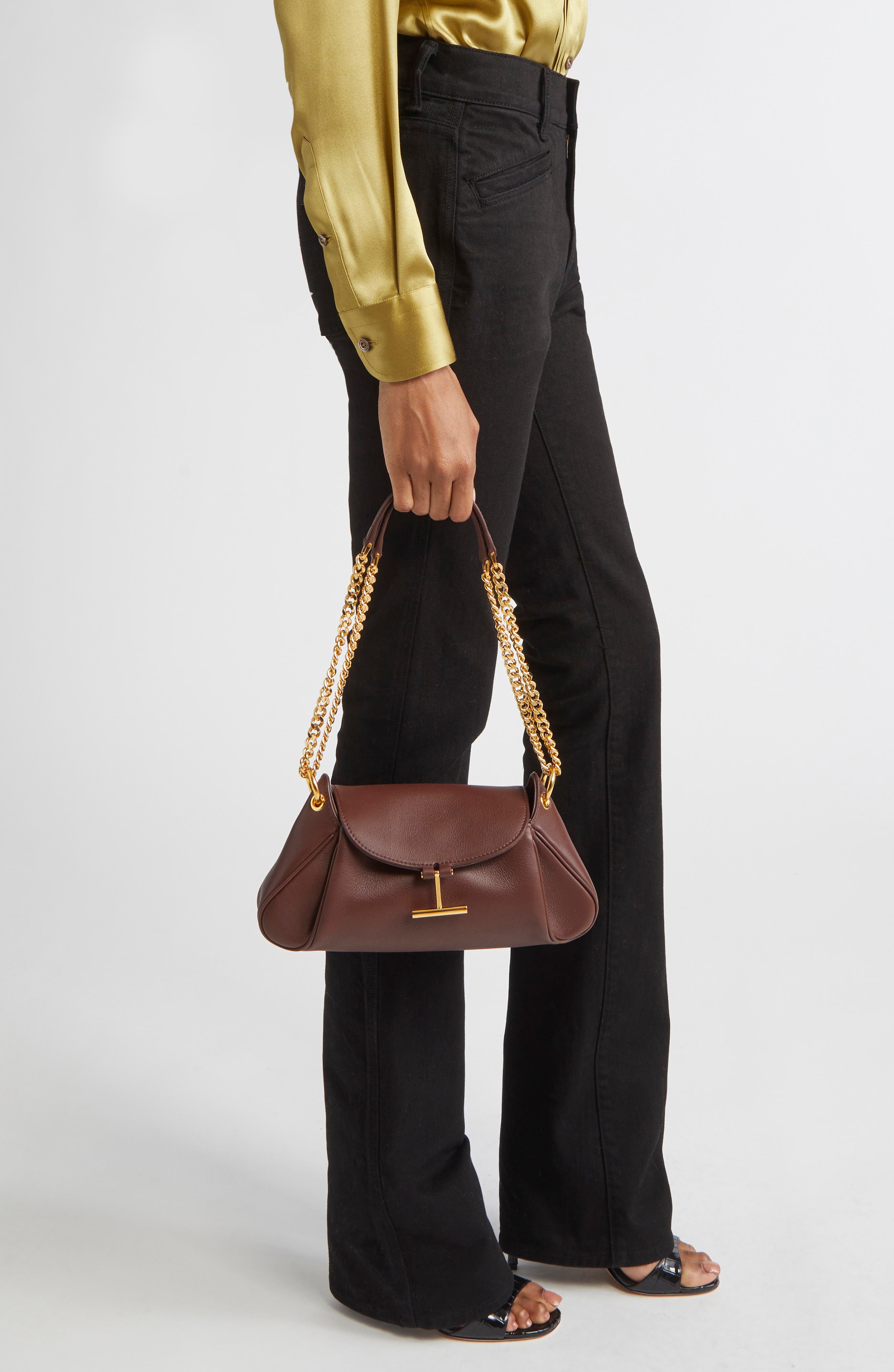TOM FORD Tara Chain Leather Shoulder Bag, Alternate, color, 