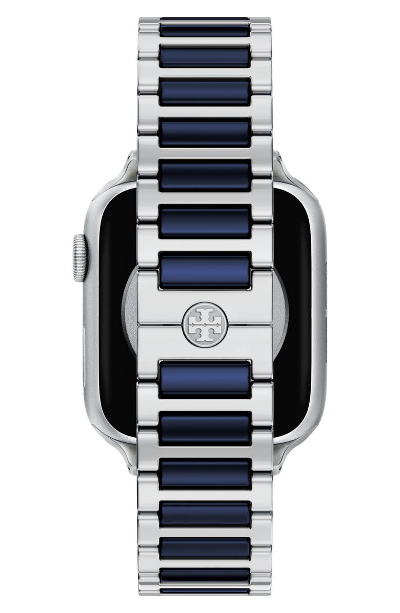 Tory Burch The Kira 18mm Apple Watch<sup>®</sup> Bracelet Watchband, Alternate, color, Navy/ Silver