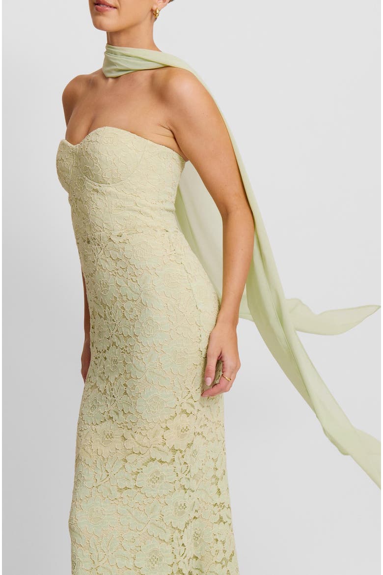 Lace Corset Maxi Dress With Neck Scarf, Alternate, color, Sage