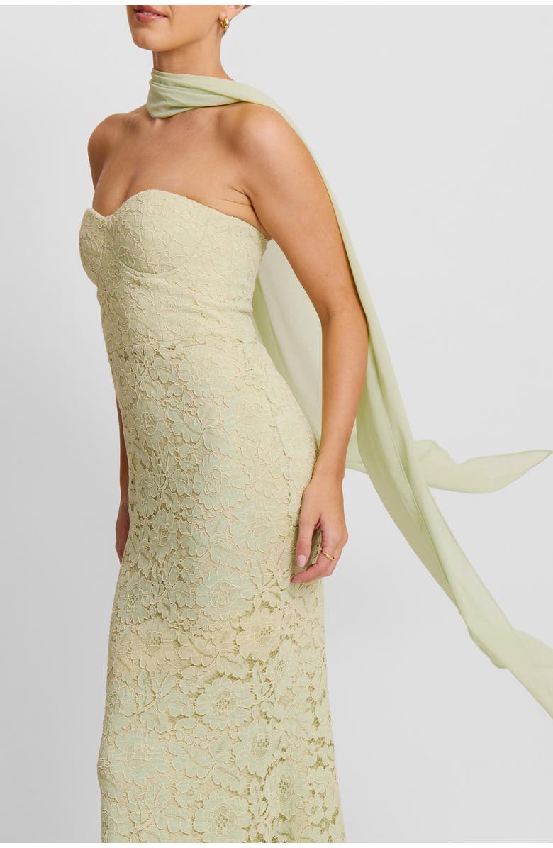 Six Stories Lace Corset Maxi Dress With Neck Scarf, Alternate, color, Sage