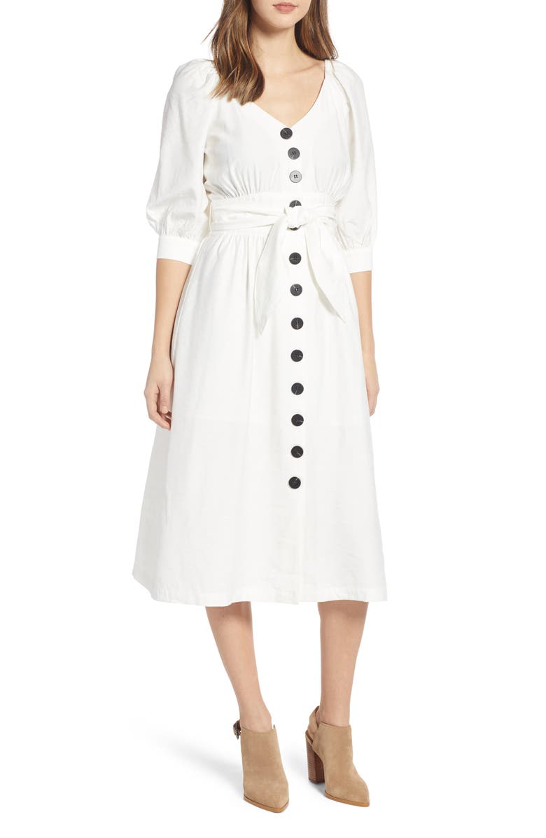 MOON RIVER Puff Sleeve Tie Waist Dress, Main, color, 