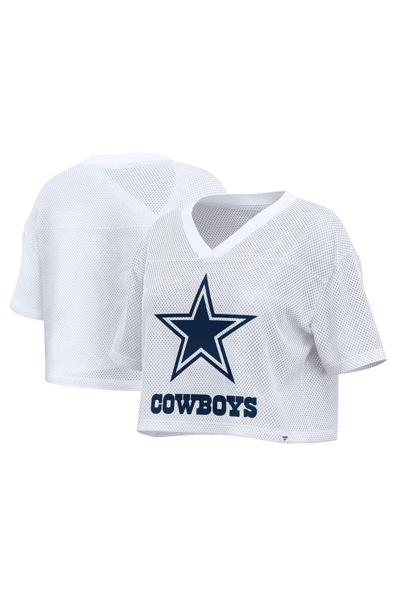 Women's Fanatics White Dallas Cowboys Oversized Mesh Cropped V-Neck Jersey, Main, color, White