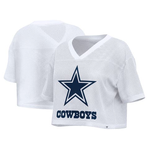 Women's Fanatics White Dallas Cowboys Oversized Mesh Cropped V-Neck Jersey