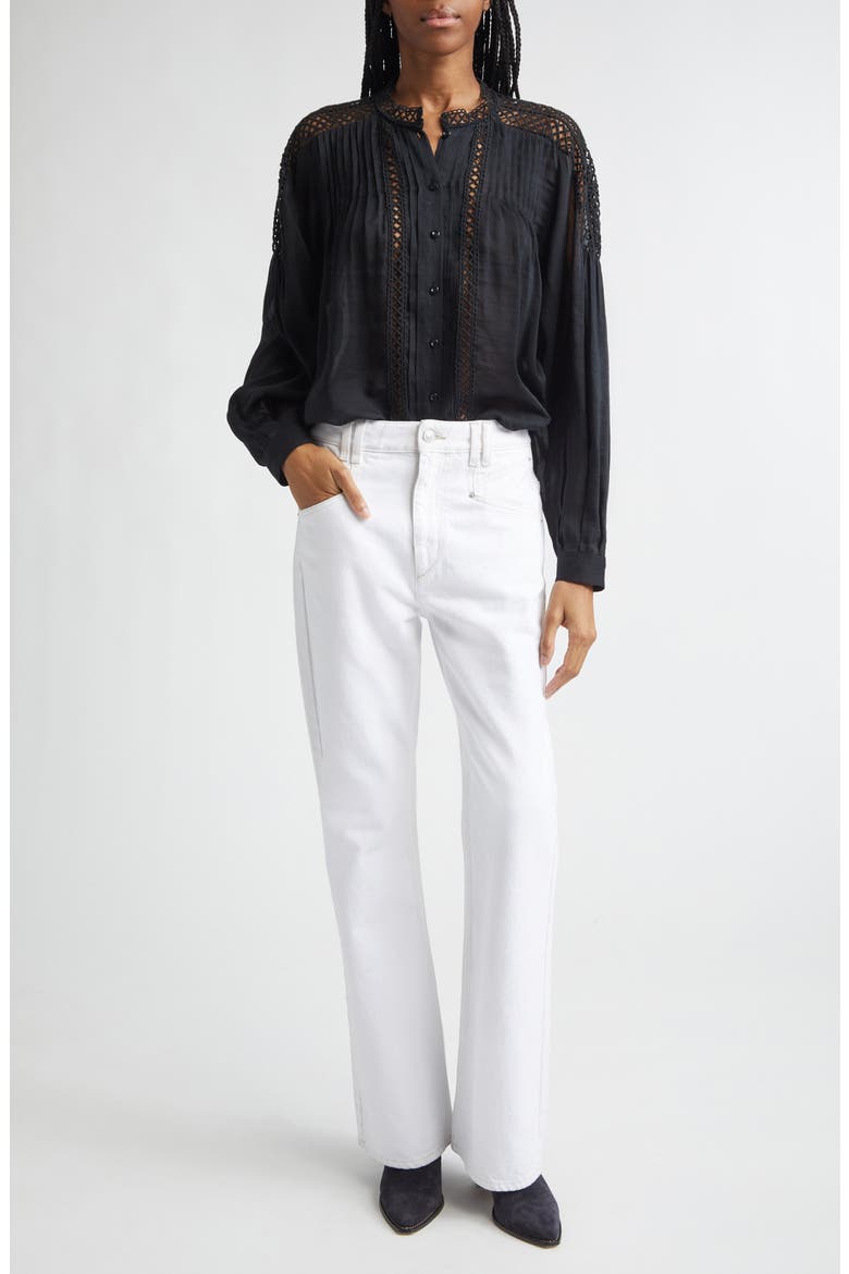 Polda Lace & Pintucked Long Sleeve Shirt, Alternate, color, BLACK