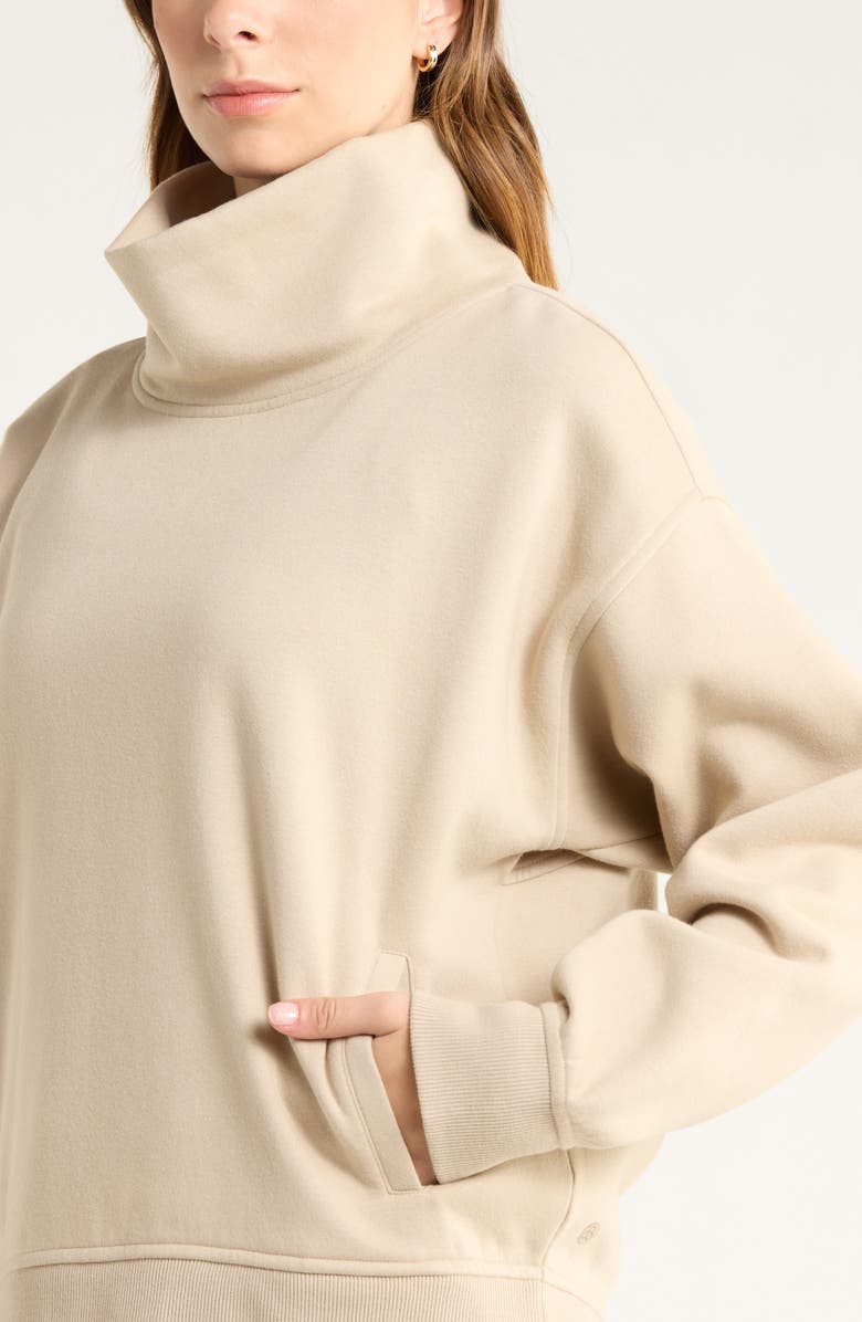 Zella Ultracozy Fleece Funnel Neck Top, Alternate, color, Tan Oxford