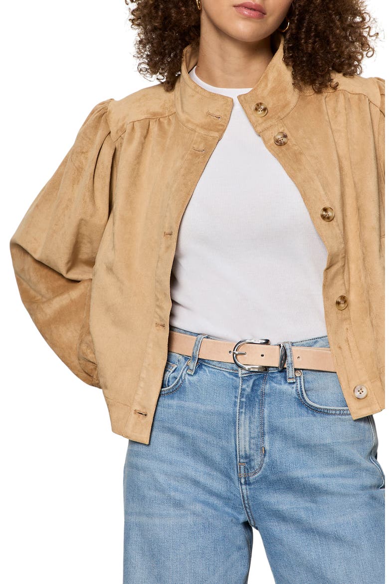 Puff Sleeve Faux Suede Jacket, Alternate, color, ANCIENT SCROLLS BROWN