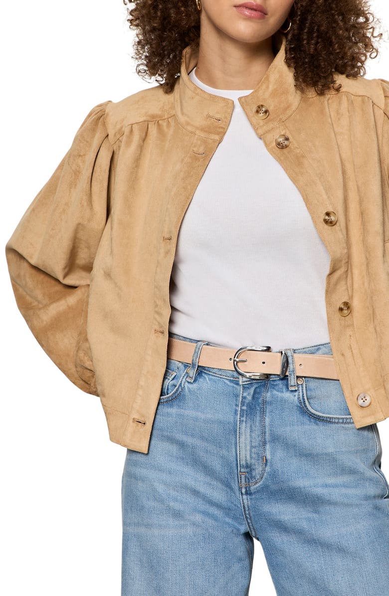 Sanctuary Puff Sleeve Faux Suede Jacket, Alternate, color, Ancient Scrolls Brown