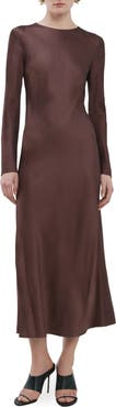 MANGO Long Sleeve Satin Midi Dress