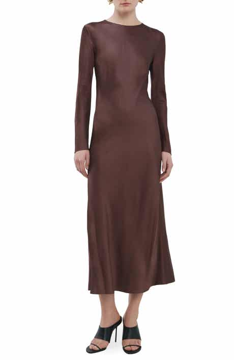Long Sleeve Satin Midi Dress