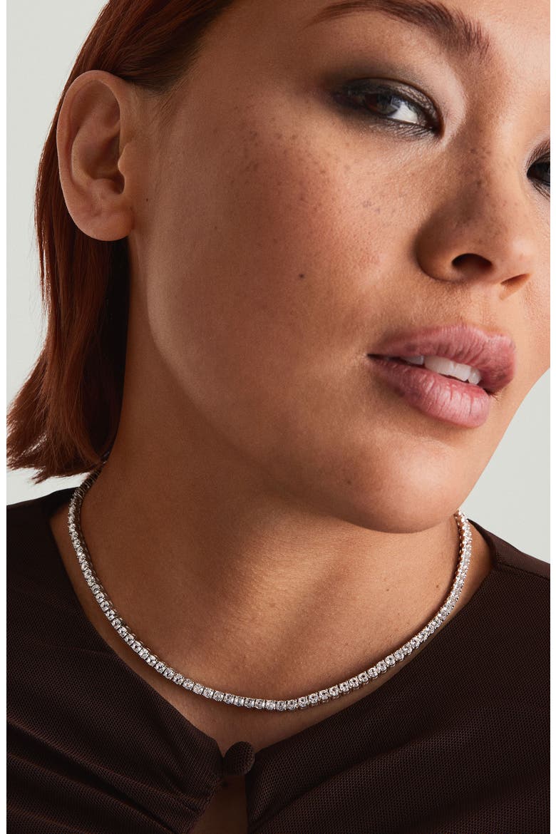Lab Grown Sapphire Tennis Necklace, Alternate, color, Sterling Silver