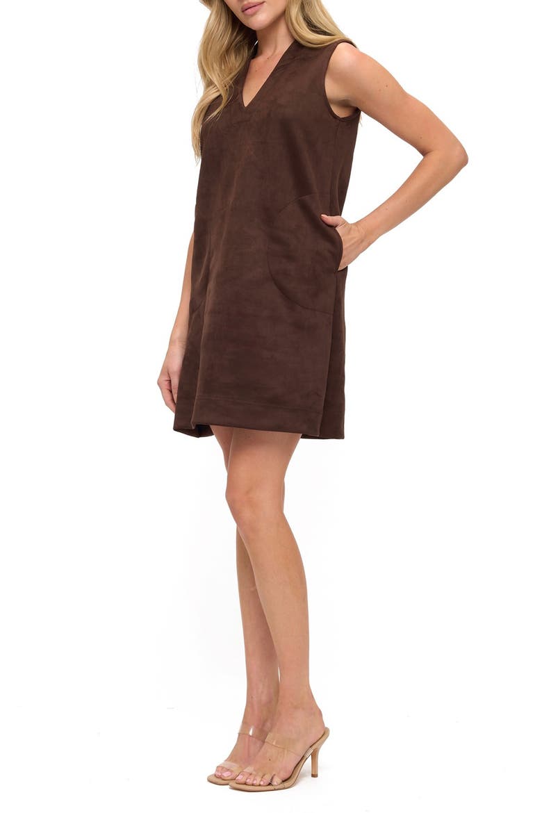 Faux Suede Sleeveless Minidress, Alternate, color, BROWN