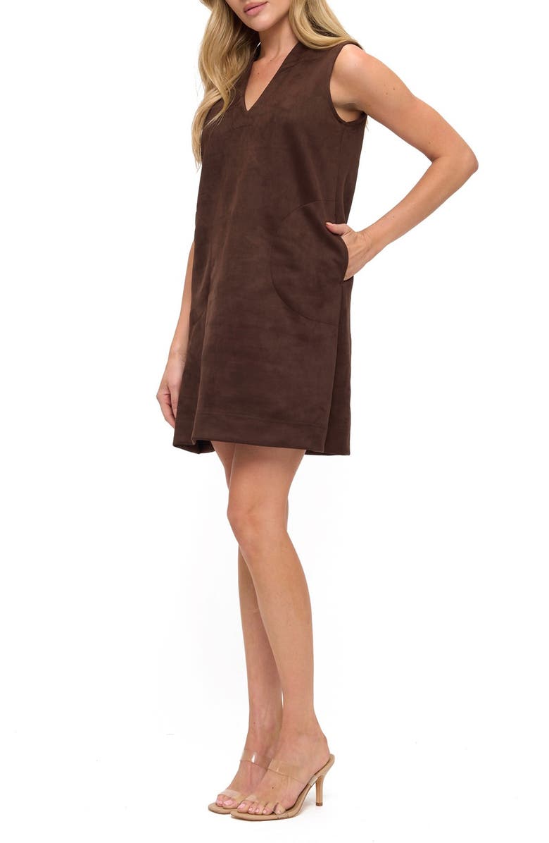O.L. Faux Suede Sleeveless Minidress, Alternate, color, Brown