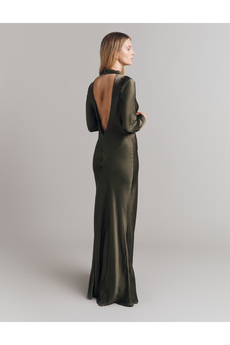 Rayna Satin Maxi Dress, Alternate, color, Dark Green