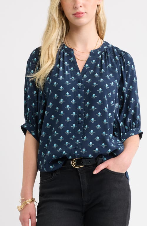 Treasure & Bond Raglan Sleeve Button-up Shirt In Navy Foulard Ditsy