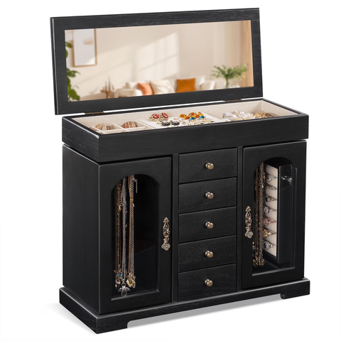 Solid‑Wood Tabletop Jewelry Armoire