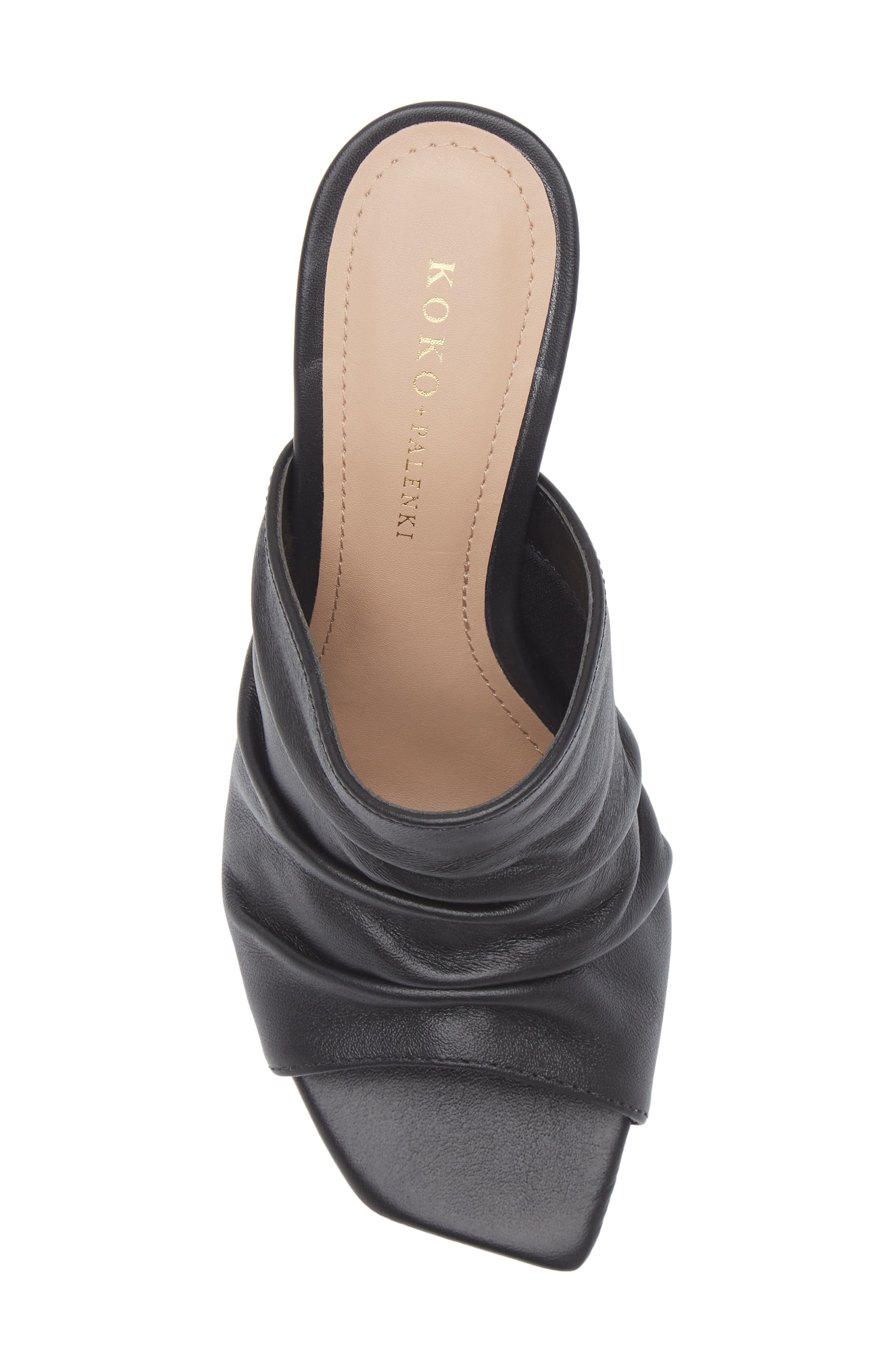 KOKO + PALENKI Ruched Wedge Sandal, Alternate, color, Black Leather