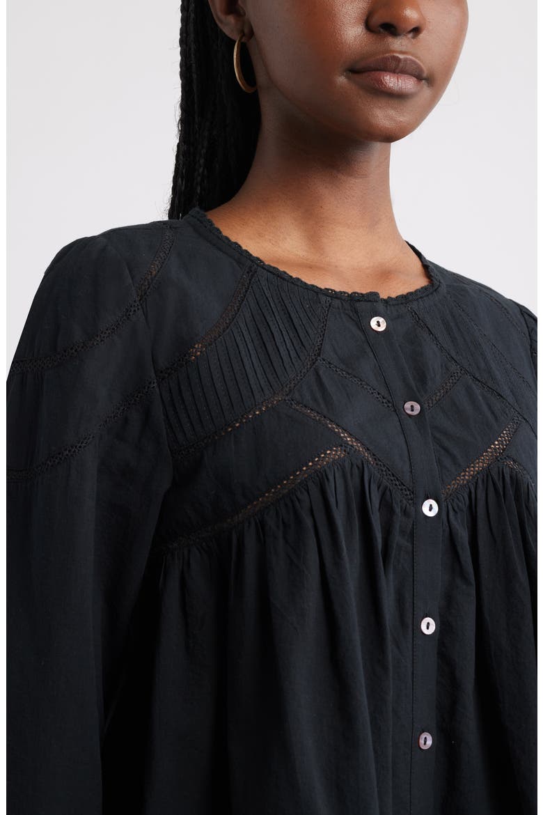 Lace Pintuck Cotton Top, Alternate, color, BLACK