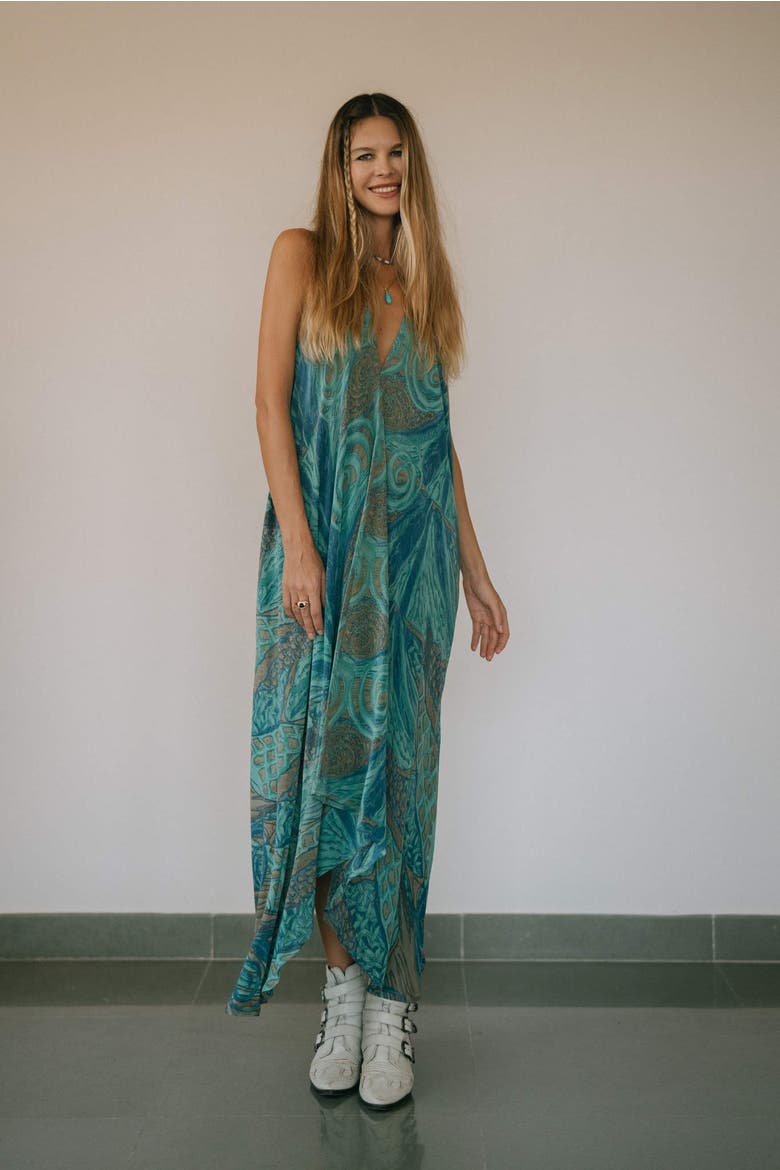 Classic Silk Dress Coco, Alternate, color, Turquoise Swirl