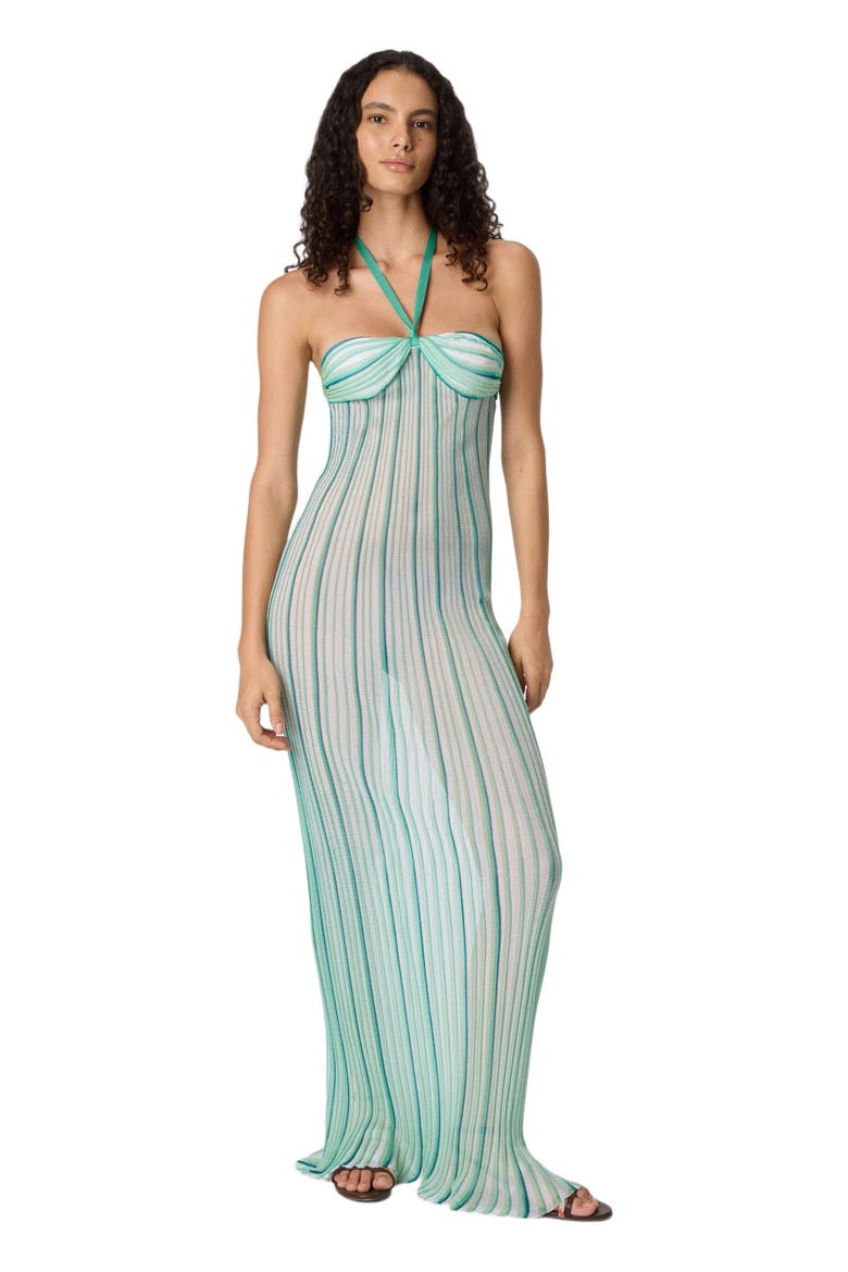 Long Cover-up Dress In Ribbed Viscose, Main, color, White & Light Blue