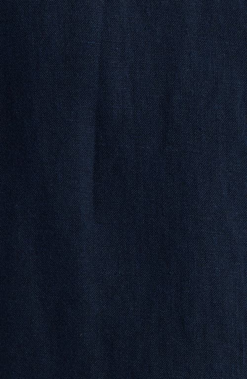 Nordstrom Solid Short Sleeve Linen Button-up Shirt In Navy Blazer