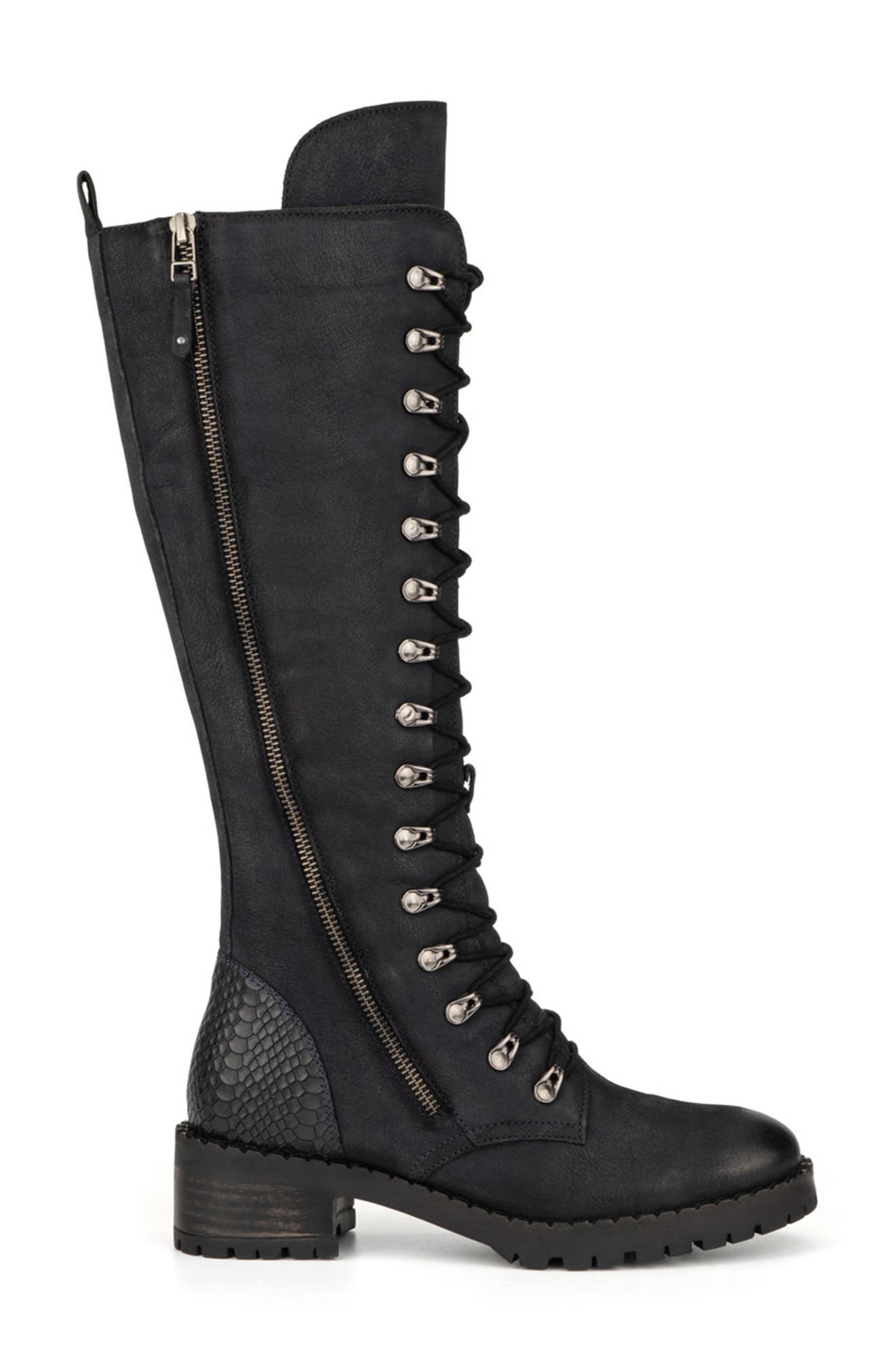 Henrietta Tall Leather Lace-Up Boot, Alternate, color, NAVY