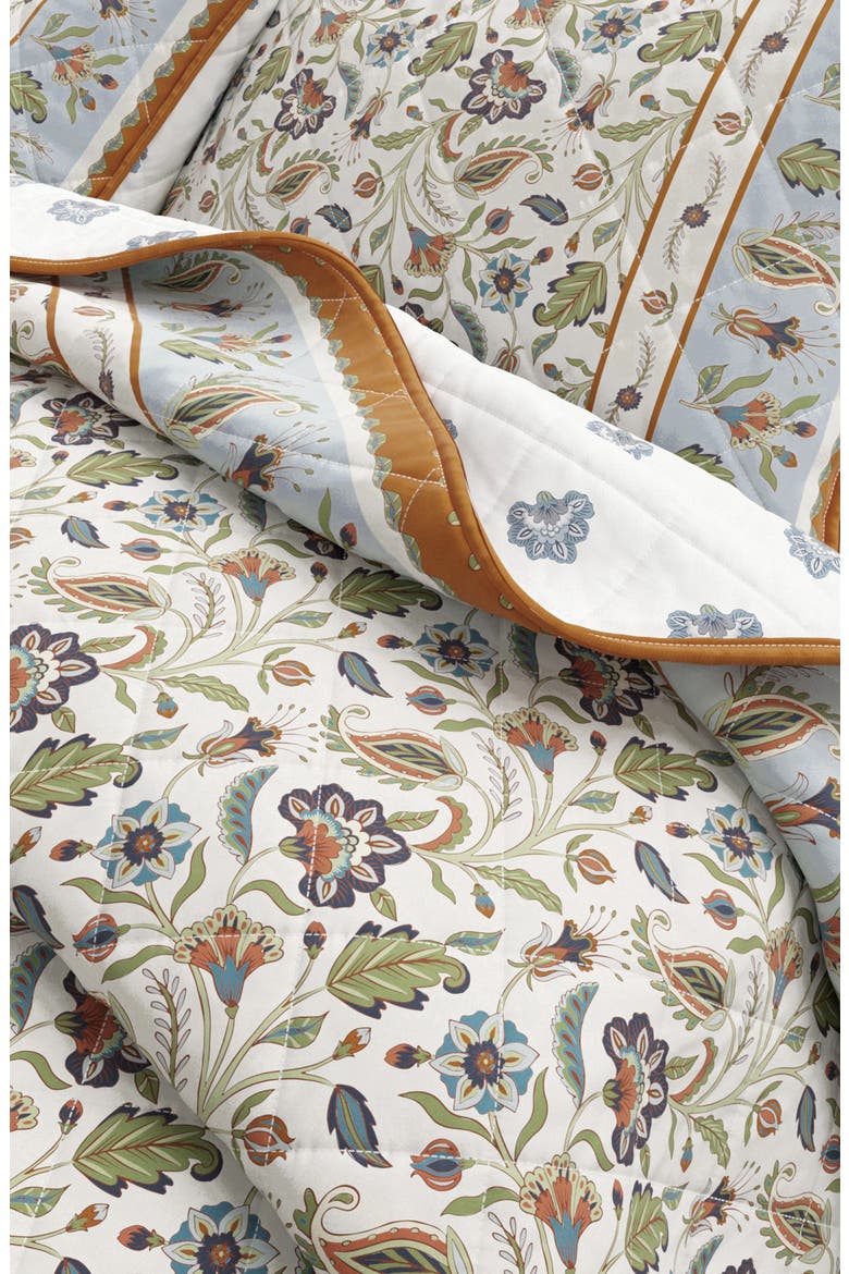 Boho Block Print Floral Cotton Quilt & Sham Set, Alternate, color, REGAL GARDEN - IVORY