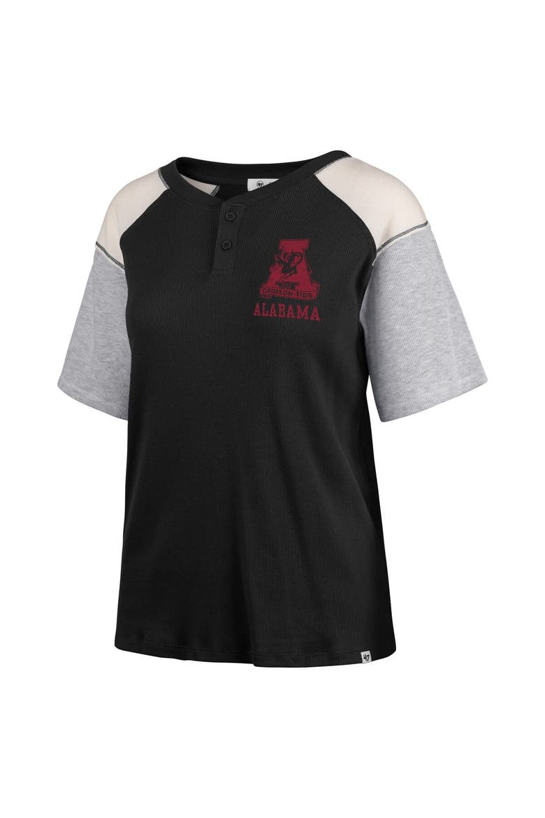 Women's '47 Black Alabama Crimson Tide Underline Harvey Colorblock Raglan Henley T-Shirt, Alternate, color, Black