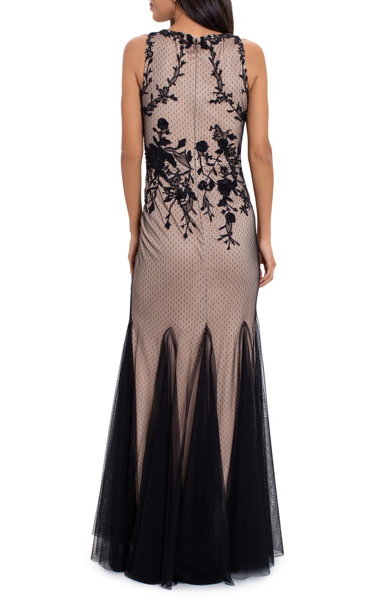 Betsy & Adam V-Neck Mesh Embroidered Sleeveless Gown, Alternate, color, 
